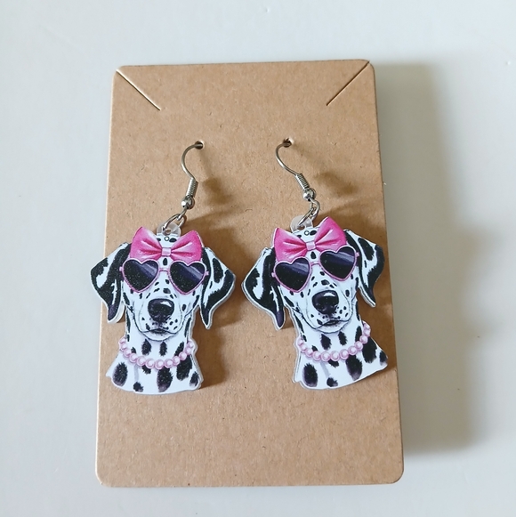 Fashion Jewelry Jewelry - Fashion Jewelry Dalmatian Earrings with Pink Highlights